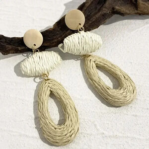 Bohemian Cream Rattan Earrings